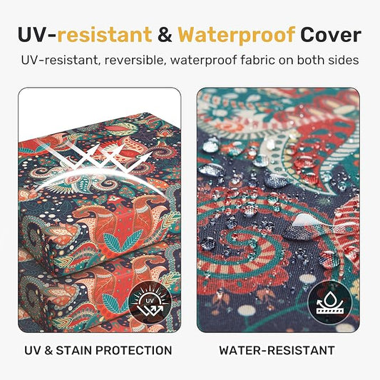 UNIKOME Outdoor Chair Cushions Pack of 4, Water Resistant Patio Cushions with Ties, High Density Sponge Filling Square Corner Seat Cushions for Outdoor Furniture, 19"*19"*3", Boho