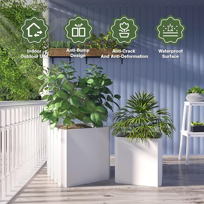 Steel Planter Box-20"x20"x20"-Large Square Planter Box-Outdoor Indoor-White Metal Planter Box Cube Steel Planters Heavy Duty Commercial Residential for Porch Patio Home Garden Hotel