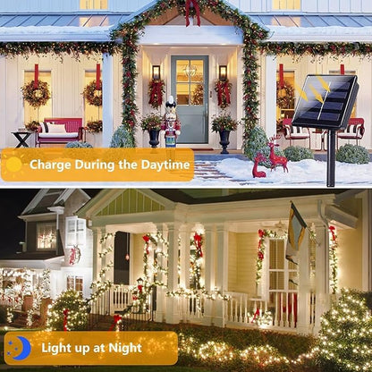 6 Pack 270FT Solar Christmas Lights Outdoor Waterproof, Super Bright 480 LED Solar String Lights with 8 Lighting Modes, Green Wire Solar Twinkle Tree Lights for Outside Xmas Party(Warm White)