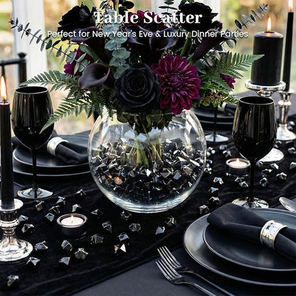 DomeStar 150PCS Fake Ice, Black Decorations Vase Fillers, Black Plastic Gems Aquarium Tank Rock Party Table Scatter Decorations