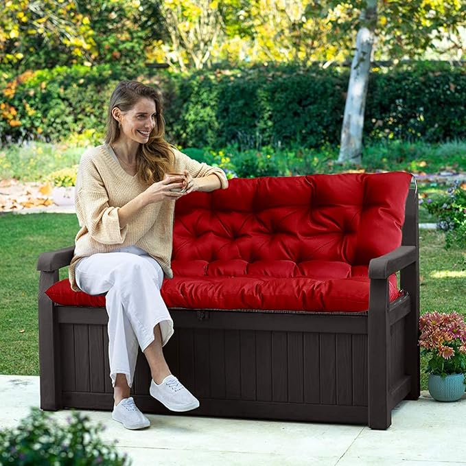 Swing Replacement Seat Cushions, 2-3 Seater Bench Cushions for Outdoor Furnitur with Backrest, Garden Recliner Seat Cushions Waterproof Sofa Pads (Red, 60x40in)