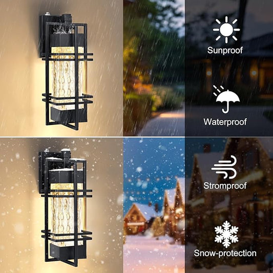 Dusk to Dawn Outdoor Front Porch Light Fixtures Wall Mount,2 Pack Sensor Exterior Lighting Fixtures for House, Waterproof Wall Sconce Lights, Outside Lantern Lamp for Garage, Doorway(Bulb Included)