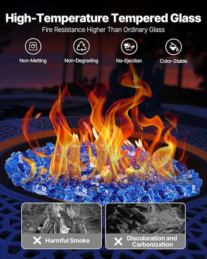 VEVOR Fire Glass, 20LBS / 9KG High-Temperature Resistant Fireplace Rocks, 1/2-Inch / 12.7 mm Reflective & Smokeless Firepit Glass Rock, High Luster Stone Landscaping for Fire Pit Table, Cobalt Blue