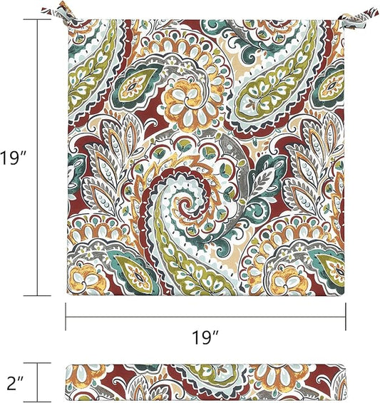 LVTXIII Outdoor Seat Cushions Seasonal Replacement Chair Cushions, Patio Chair Pads with Ties for Dining Chairs and Garden Furniture, Square Back, 19"x19"x2", 4 Pack, Paisley Chilli