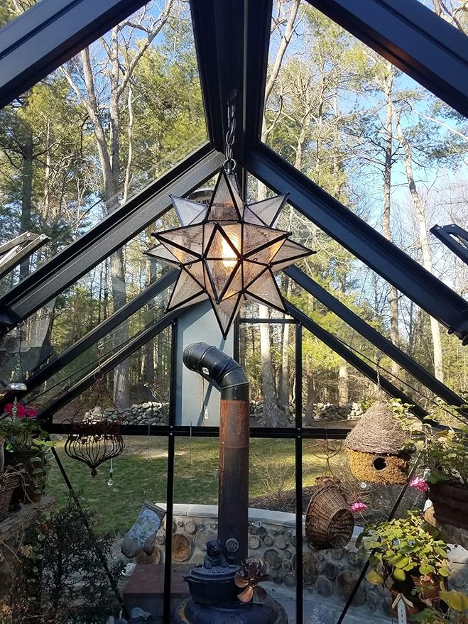 DIRYZON EUL Moravian Star Pendant Light 16 inch Seeded Glass Hanging Light