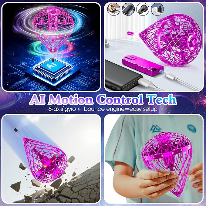 Flying Orb Ball 2025, Magic with 3D Bouncing & Spinning Tricks, Cosmic Globe Floating Ball Toy with RGB Lights, Cool Toys Gift for Boys Girls Ages 6 7 8 9 10+(Purple)