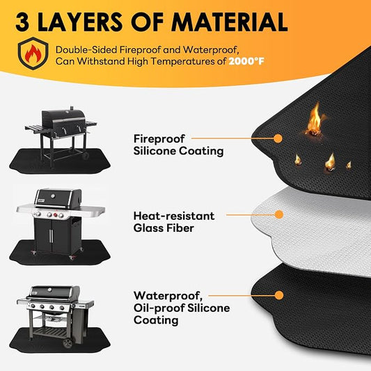 Grill Cover 48 Inch & Under Grill Mat,Grill Cover for Outdoor Waterproof Weather Resistant,UV & Fade Resistant, Compatible with Weber Nexgrill Charbroil Kenmore Gas Grill, Black