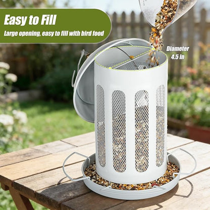 Bird Feeder, Large Capacity Bird Feeders for Outdoor Hanging, Heavy Duty Metal Wild Birdfeeder for Outside Garden Yard Decor, Retro Lantern Shape (White)