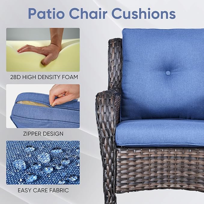 Patio Chair Cushions 4 Packs - Outside High Back Thick Water-Resistant Cushion 22x24 with Zipper Cover for Outdoor Glider Rocking Chairs Loveseat Couch – Blue/Buckle