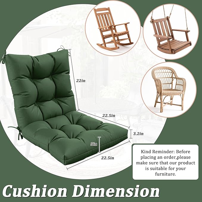 Patio Seat&Back Chair Cushions for Outdoor Furniture，Comfortable Cushions for Rocking/Dining/Lawn Chair-Set of 4