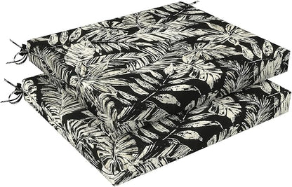 LVTXIII Outdoor Chair Cushions 18.5"x16"x2" Pack of 2, Water-Repellent Square Corner Memory Foam Seat Cushions with Ties for Garden Patio Furniture, Tropical Leaf Black