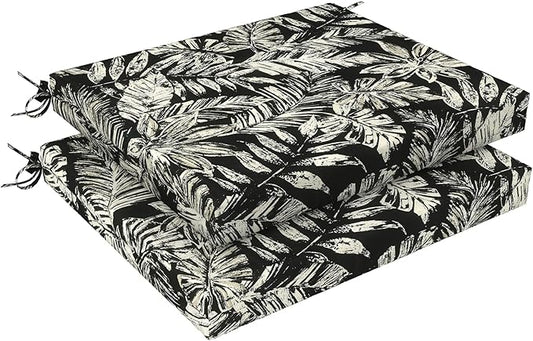 LVTXIII Outdoor Chair Cushions 18.5"x16"x2" Pack of 2, Water-Repellent Square Corner Memory Foam Seat Cushions with Ties for Garden Patio Furniture, Tropical Leaf Black