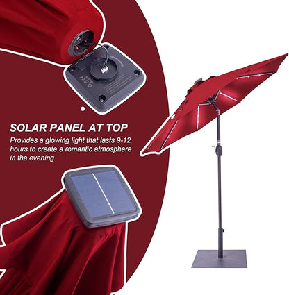 Sundale Outdoor 7 ft Solar-Powered 24 LED Lighted Patio Umbrella with Crank & Push Button Tilt for Garden, Deck, Backyard, Pool, 8 Ribs (Red)
