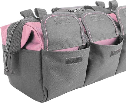 Women Heavy Duty Tool Bag Storage Organizer for Tools,16 x 7.5 x 10.5 inches,50 Pound Capacity, 600D Polyester Fabric (Pink)