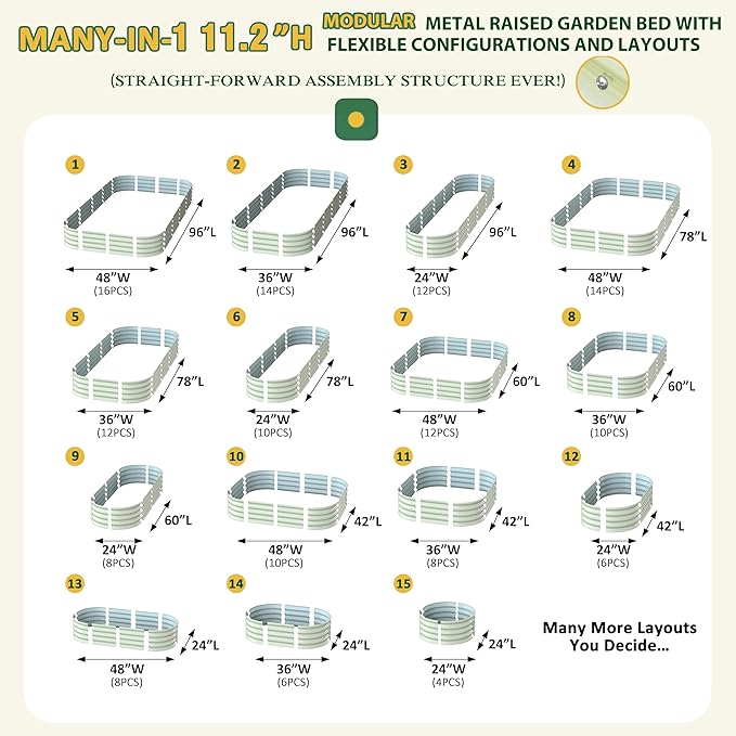 MUPATER 8x4x1FT Raised Garden Bed Outdoor, Modular Galvanized Raised Garden Bed Kit for Planting, Above Ground Planter Box for Gardening, Supportive Bars and Rubber Strip Edging Included, Beige