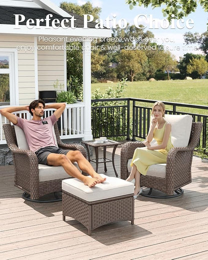 LayinSun 6 Piece Wicker Outdoor Furniture Set with 6-inch Comfy Cushions, High Back Patio Furniture Set with Swivel Rocking Chairs and Side Table