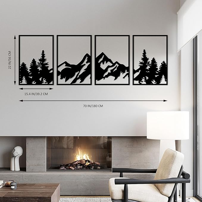 ESTART 4 Pcs Metal Mountain Wall Art, Large Mountains Wall Decor, Mountain Rivers Decorative Painting Suitable For Living Room Bedroom Office Indoor And Outdoor (Large)