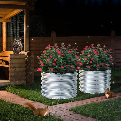 Aoodor 2 Pack 17" Tall 24" Metal Raised Garden Bed, Outdoor Planter Box and Raised Garden Kit for Vegetables, Flowers, and Herbs, Silver