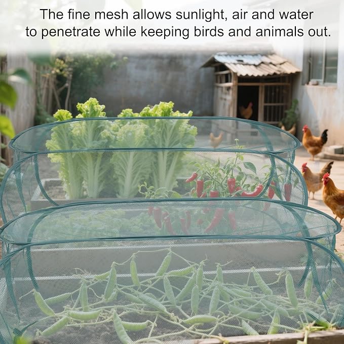 Lyreh 2pcs Pop Up Mesh Plant Cover, 39x18x16in Outdoor Pop Up Garden Netting Plant Cover with 16 Ground Stakes Suitable for Protecting Vegetables Fruits Flowers Seedlings
