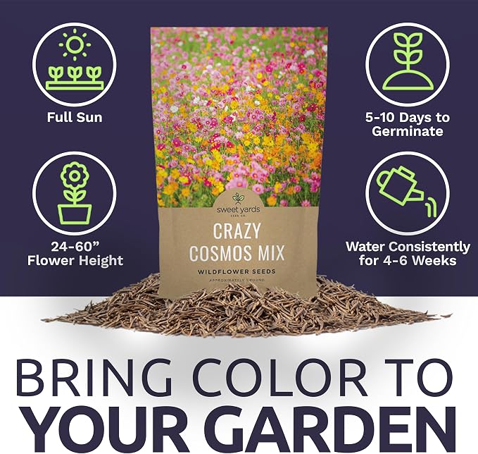 Bulk Cosmos Seeds Wildflower Mixture - 5 Pounds - Over 400,000 Seeds - Pink, Yellow, Orange, Red, Purple and White Mixed Species!