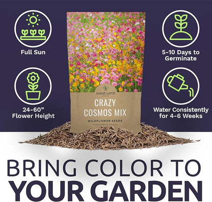 Bulk Cosmos Seeds Wildflower Mixture - 5 Pounds - Over 400,000 Seeds - Pink, Yellow, Orange, Red, Purple and White Mixed Species!