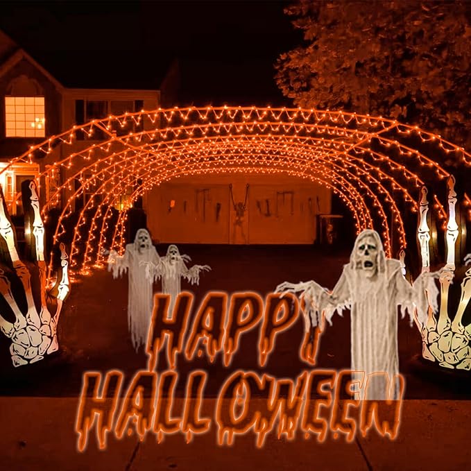 YEGUO Orange Lights for Tanksgiving, 2 Pack Each 33ft 100 LED Rope Lights Outdoor, 8 Modes Fairy Lights in Clear Thin Tube for Fall Autumn Thanksgiving Halloween