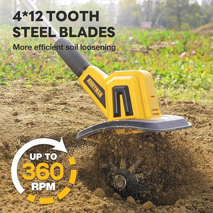 Alloyman 20V Cordless Tiller Cultivator, 360RPM Electric Garden Tiller, with 2 * 4.0Ah Batteries & Charger, 9In Tilling Width and 6.6In Depth Garden Rototiller for Lawn/Gardening/Soil Cultivation