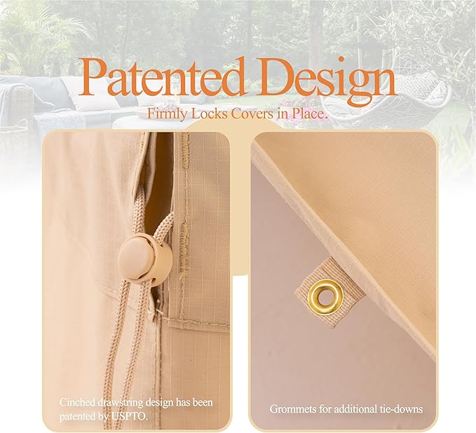 WJ-X3 Large Patio Furniture Cover Waterproof, Rectangular Outdoor Table Chair Set Cover UV Resistant, Heavy Duty Deck Dining Cover, High Wind Resistant, Anti-Fading 108W x 84D x 31H Inches, Beige