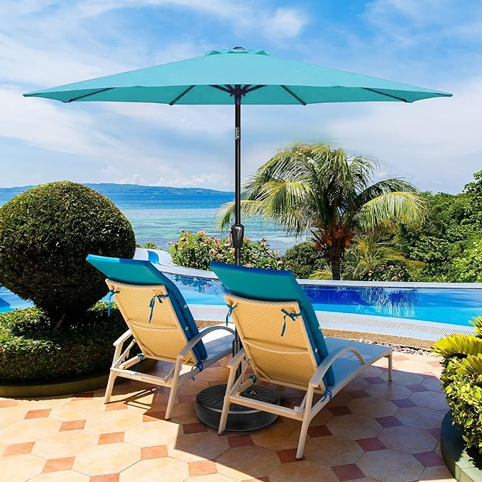 Simple Deluxe 2 Pack 9ft Patio Umbrella Outdoor Table Market Umbrella, 8 Sturdy Ribs for Garden, Deck, Backyard, Pool, Turquoise