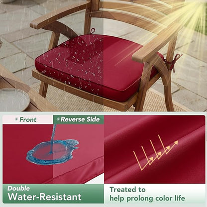 Outdoor Chair Cushions Set of 2: Waterproof & Fade Resistant Patio Furniture Cushions - 18.5 x 16 x 2 Inch Non Slip Round Corner Seat Cushion Pads with Removable Cover for Garden Yard Lawn, Burgundy
