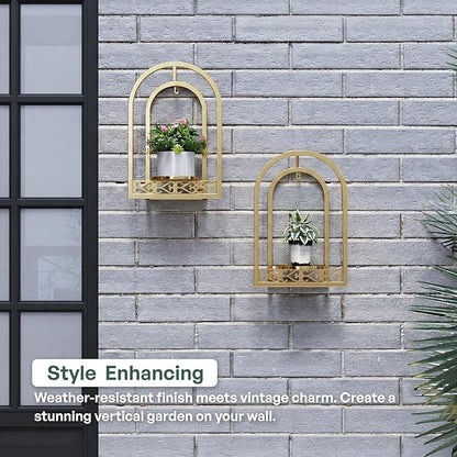 Wall Hanging Planters, Modern Iron Frame for Indoor/Outdoor Plants, Stylish Decor for Living Room, Garden, Patio 3 Pack Gold（No Light）