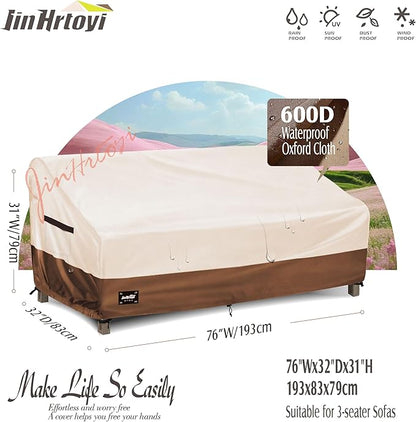 3-Seater Outdoor Furniture Covers Waterproof,76"Wx32"Dx31"H Inches Outdoor Couch Cover, Heavy Duty Patio Furniture Covers,Beige&Brown