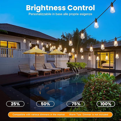ZOTOYI Outdoor String Lights, 25FT Waterproof Patio Lights with 13 (1 Spare) LED ST38 Vintage Edison Shatterproof Bulbs Outside Hanging Light for Backyard, Cafe, Porch, Gazebo Dimmable 2700K