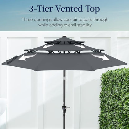 Best Choice Products 10ft 3-Tier Market Patio Umbrella, Outdoor Sun Shade with Tilt, Crank Lift, 8 Ribs for Backyard, Deck, Poolside – Slate