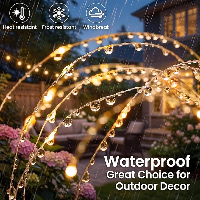 btfarm 2 Pack Solar Garden Lights Outdoor 8 Modes, 120 LED Firework Lights Solar Powered, Waterproof Twinkle Fairy Light Outside for Yard Pathway Lawn Pool Patio Christmas Decorative, Warm White