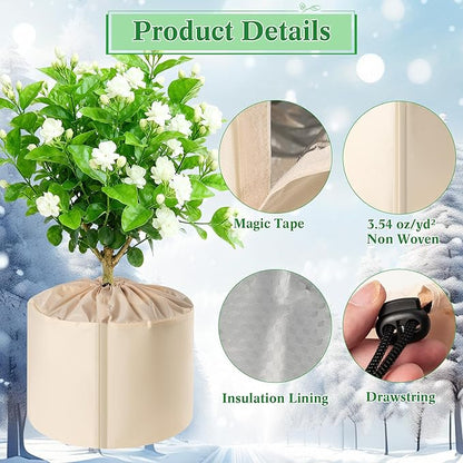 2 Pcs Plant Pot Covers for Winter, Insulated Potted Plant Covers Freeze Protection with Drawstring & Hook-and-Loop Closure, Flower Pot Protection Bag to Keep Outdoor Plant Warm, 25.6"x 27.5"