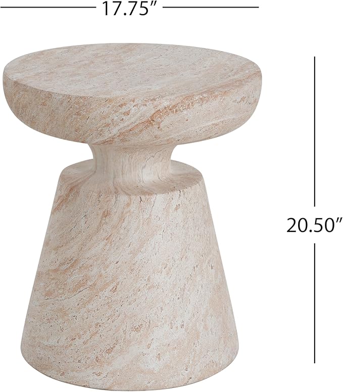 Christopher Knight Home Jaym 20.5" H Indoor Outdoor Accent Side Table, Patio Decorative End Table, Round Top Lightweight Concrete Garden Stool for Patio Balcony & Garden Decor, Travertine
