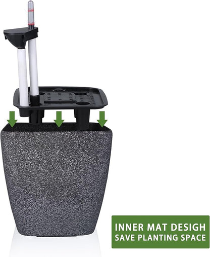 Dexceder 13x12 Self Watering Planter with Wheels Indoor Outdoor, Inner Mat Design, Thickened Large Floor Standing Flower Plant Pot with Water Level Indicator (Stone Matte)