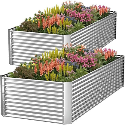 2 Pack Tall 6x3FT Corrugated Galvanized Steel Raised Garden Bed Outdoor, Metal Above Ground Garden Bed for Vegetables and Flowers, Rectangle Raised Beds for Gardening-6x3x1.5FT