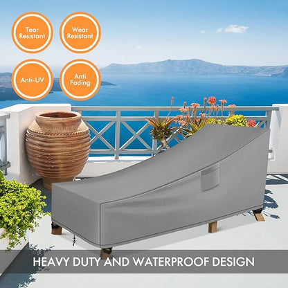 WLEAFJ Patio Chaise Lounge Cover Waterproof, Heavy Duty Outdoor Lounge Chair Covers, Durable Patio Furniture Covers, 78L x 34W x 32H inch - 2 Pack, Gray
