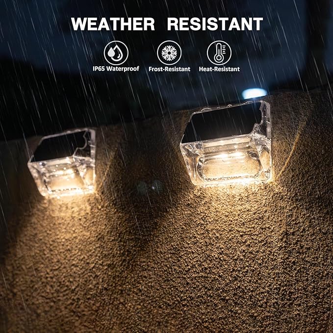 Qualdout Solar Outdoor Lights, 8 Pack Solar Fence Deck Lights, Waterproof Outside Lighting for Step Railing Wall Pool Stair Yard Garden Patio Pool Decorations (Warm White)