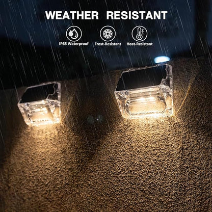 Qualdout Solar Outdoor Lights, 8 Pack Solar Fence Deck Lights, Waterproof Outside Lighting for Step Railing Wall Pool Stair Yard Garden Patio Pool Decorations (Warm White)