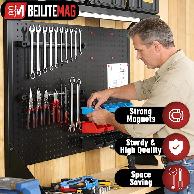 17 Inch Double Sided Magnetic Tool Holder, Heavy Duty Wall Mount Bar with Extra Strong Magnets for Screwdrivers Wrenches Pliers, Magnetic Tool Strips for Garage Workshop or Jobsite (2 Pack)