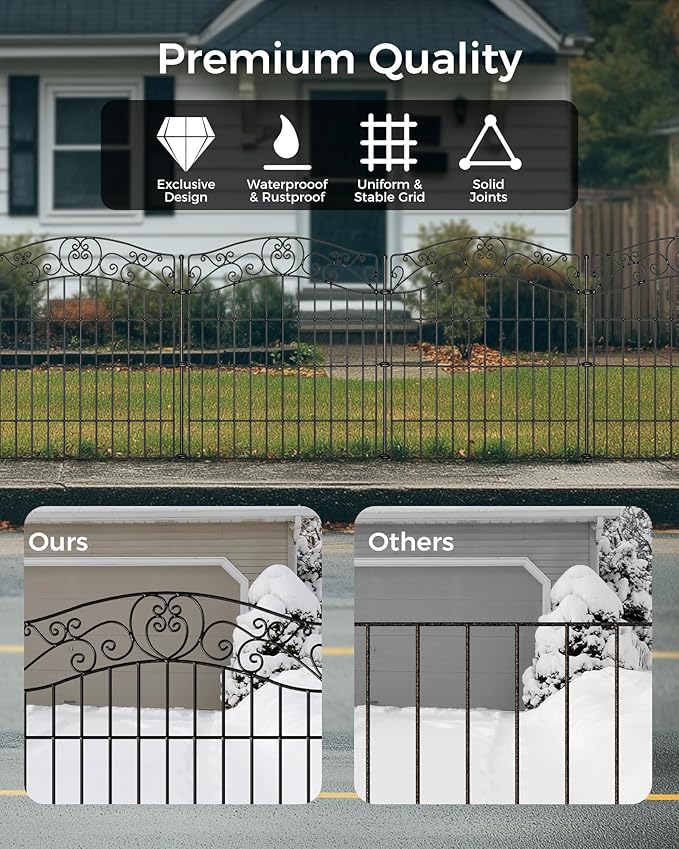 10 Panels No Dig Decorative Outdoor Garden Fence with Gate, 40 in(H) X 23.6 ft(L) Animal Barrier Fencing, Rustproof Portable Fence, Temporary Dog Fence Outdoor for Yard, Outside, Backyard