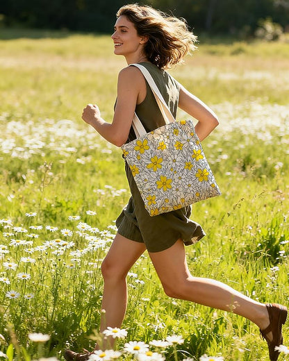 Double-Sided Canvas Tote Bag for Women with Magnetic Snap, Wide Strap & Inner Pocket for Work, Shopping, Travel