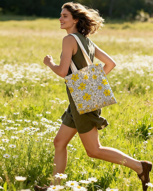 Double-Sided Canvas Tote Bag for Women with Magnetic Snap, Wide Strap & Inner Pocket for Work, Shopping, Travel