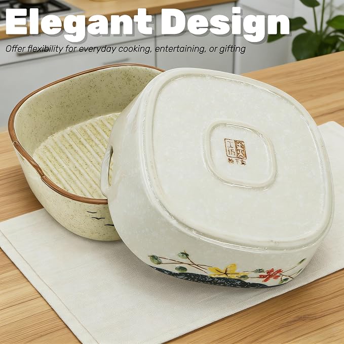 2 Pack Ceramic Small Casserole Dishes, 7" x 6.5" Baking Dish for Toaster Oven, 20 OZ Deep Lasagna Pan with Handles, Durable Vintage Bakeware Pans for Cake Brownie Kitchen, Microwave Safe