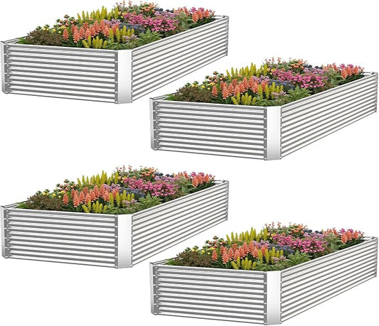 4 Pack Corrugated Galvanized Steel Raised Garden Bed Outdoor, Metal Above Ground Garden Bed for Vegetables and Flowers, Rectangle Raised Beds for Gardening-4x2FT