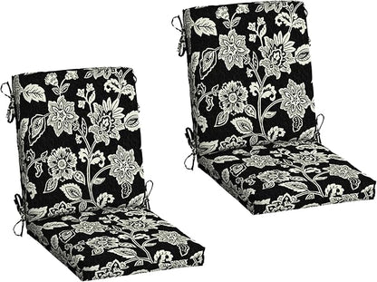 Arden 2-Pack Outdoor Patio Dining Chair Cushion, 20x44, Rain-Proof Seat Pad, Fade-Resistant Outdoor Cushion Ashland Black Jacobean