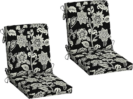 Arden 2-Pack Outdoor Patio Dining Chair Cushion, 20x44, Rain-Proof Seat Pad, Fade-Resistant Outdoor Cushion Ashland Black Jacobean